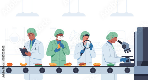 Food Quality Control Laboratory Technicians Inspecting Products.