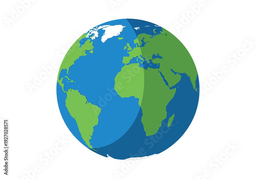 3d globe with blue oceans and green continents