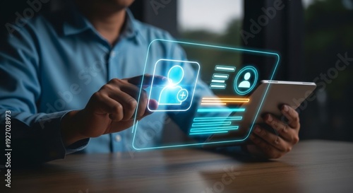 Wallpaper Mural Person using a digital identity verification app on a tablet device. Torontodigital.ca