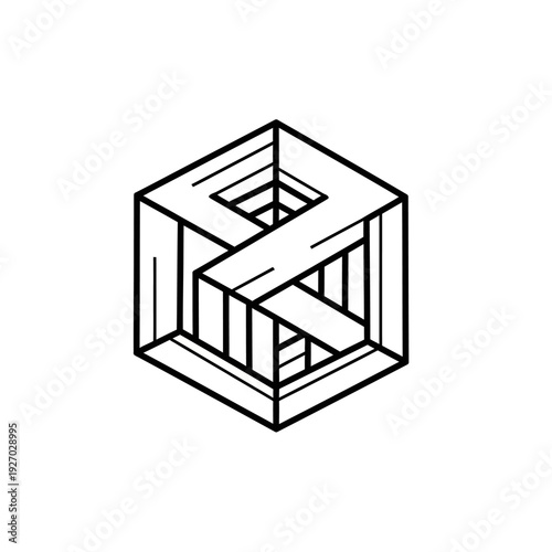 Impossible Cube Optical Illusion Line Art