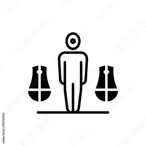 Human Figure Standing Between Two Scales of Justice Icon