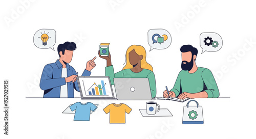 Diverse team collaborating on product development and branding strategy.