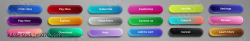 Glossy glassmorphism web button set with vibrant colorful gradients for UI UX interface design, Editable AI file