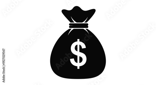 A stark black silhouette of a money bag prominently displaying a dollar sign highly symbolic silhouette high quality