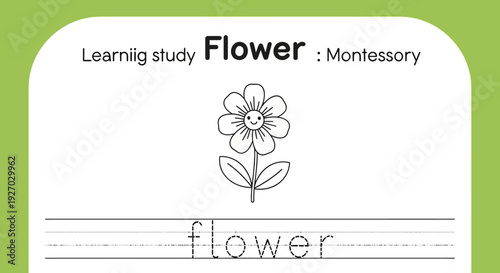 Flower tracing worksheet for kids. Montessori learning.
