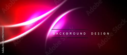 Abstract vibrant lines create dynamic flow. Pink, red hues blend into dark background. Text reads background design. Modern visual element.