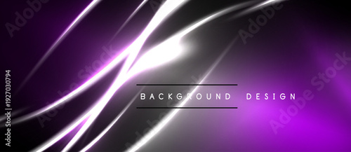 Dark purple backdrop features bright, dynamic lines. Central text reads background design. Modern, abstract visual presentation.