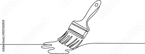 Continuous one line drawing of brush with paint. Construction and repair. Paint brush outline drawing illustration. one line Icon drawing