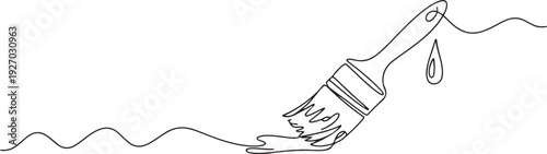 Continuous one line drawing of brush with paint. Construction and repair. Paint brush outline drawing illustration. one line Icon drawing