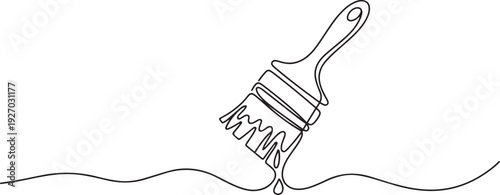 Continuous one line drawing of brush with paint. Construction and repair. Paint brush outline drawing illustration. one line Icon drawing