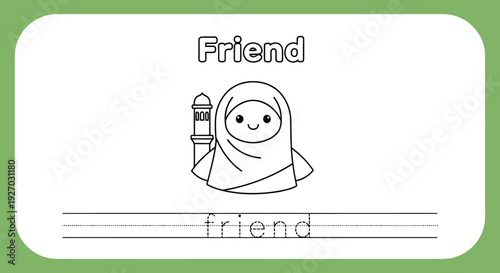 Friend worksheet for kids, tracing practice