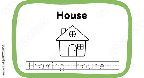 House tracing worksheet for kids, learning