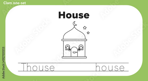 House tracing worksheet for kids. Handwriting practice.
