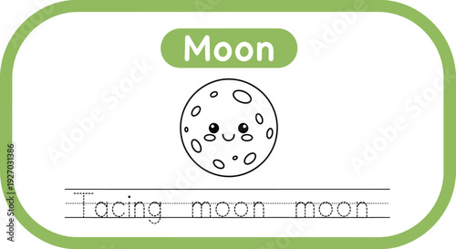 Moon tracing worksheet for kids, space learning