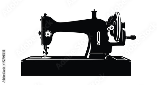 A stark black silhouette of a vintage sewing machine showcasing its mechanical details silhouette high quality professional detailed