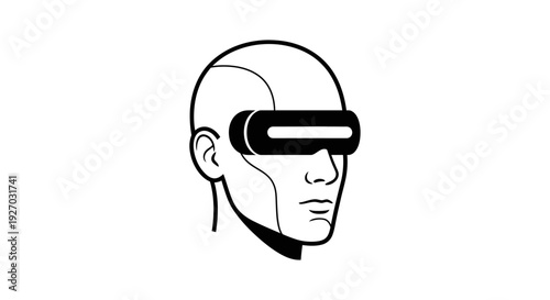 Futuristic Head with VR Goggles Icon - Technology and Innovation Concept