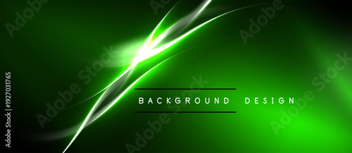 Bright green abstract design. Dynamic lines create glowing effect over dark background. Modern, sleek presentation.