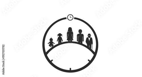 Generations Circle Clock Icon: Life Stages, Family, Time, Age, People