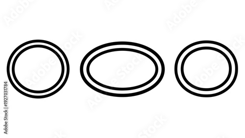 Three abstract geometric shapes: double ring, double oval, and double circle, in outline style.