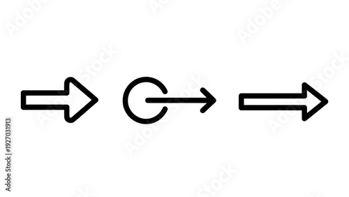 Three distinct arrow icons representing direction, movement, and initiation. Includes a solid arrow, an arrow within a circle, and a thicker arrow. Versatile for navigation, progress, and action conce