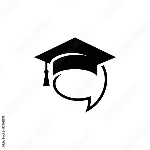 Graduation Cap Speech Bubble Icon - Education Communication Concept