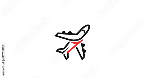 Simple Line Drawing of Airplane with Red Accent.