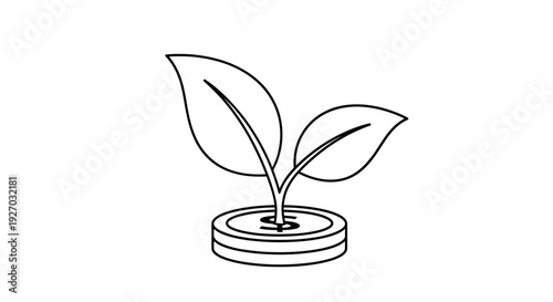 Money plant sprout growing from coin, financial growth concept illustration