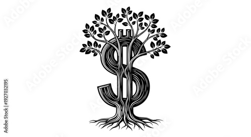 Money Tree: Dollar Sign Growing with Branches and Leaves