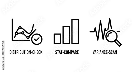 Set of icons visualizing data analysis, statistical comparison, and variance detection for business intelligence.
