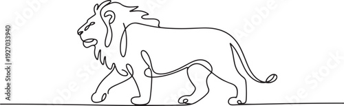 Continuous line drawing lion walking, Side view single linear decorative design concept. Lion abstract linear minimal style. one line Icon drawing
