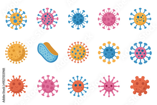 vector set of common viruses, featuring detailed 3d-style models of various dangerous pathogens, ideal for scientific research, educational materials, and medical healthcare documentation.