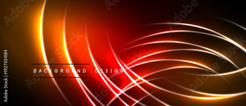 Abstract neon lines create dynamic red, orange glow. Dark background emphasizes bright curves, modern design element.