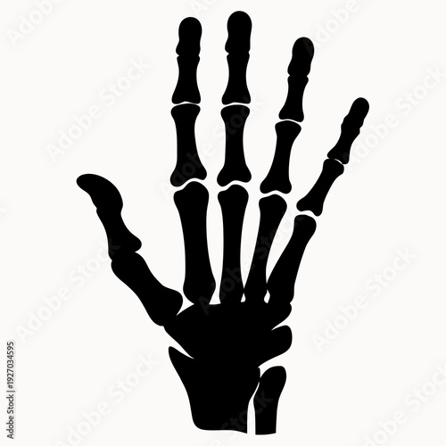 Black skeleton hand gesturing with fingers spread apart