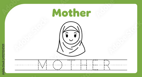 Mother tracing worksheet for kids. Mother's day card