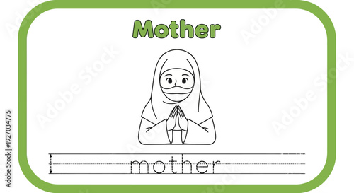 Mother's Day tracing worksheet with woman in hijab