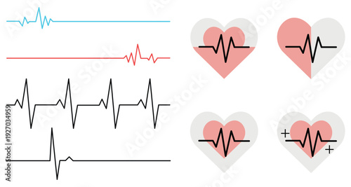Heartbeat Line Icon Set . Heart Pulse, Heartbeat Design Pack, Medical Heart Pulse, Cardiogram Heart . vector illustration 
