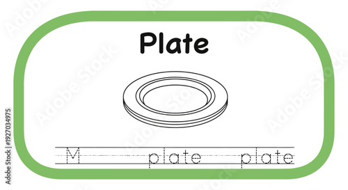 Plate tracing worksheet for kids learning English