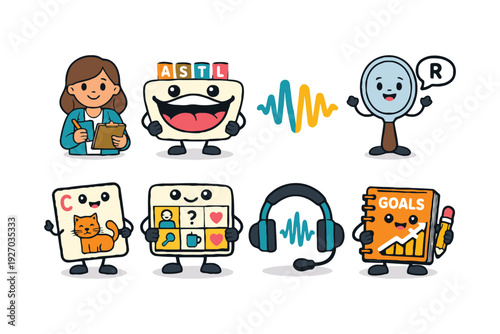 A colorful illustration of cartoon characters representing learning and education concepts.