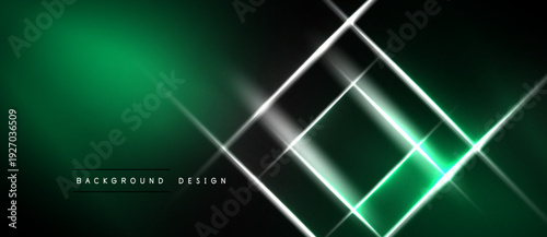 Dark green background features bright white lines forming geometric shapes. Modern design with glowing effect, suitable for digital projects.
