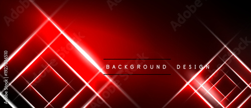 Abstract red background with bright neon lines forming geometric shapes. Dark borders create dramatic contrast. Modern design element.
