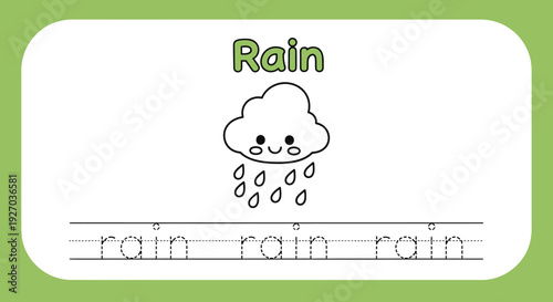 Rain tracing worksheet with cute cloud for kids