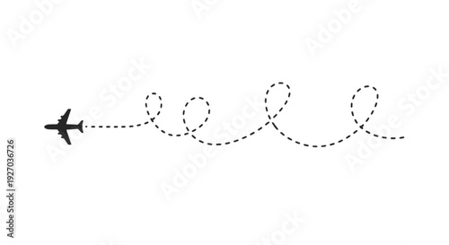 Airplane route. Flying plane symbol with twisted, curved, straight shape dashed trace path. vector illustration.isolated on white
