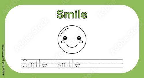 Smile tracing worksheet for kids learning, cute emoji