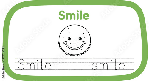 Smile worksheet for preschool. Tracing word practice.