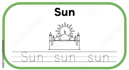 Sun handwriting practice worksheet for kids