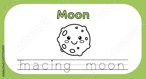 Tracing worksheet: Adorable moon character for kids learning