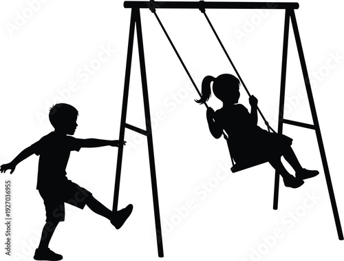 Vector silhouette of boy and girl reading books under a magic star arch, children education, imagination, storytelling, fantasy,