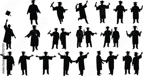 Graduation Silhouette Collection: Students in Gown with Diploma and Cap