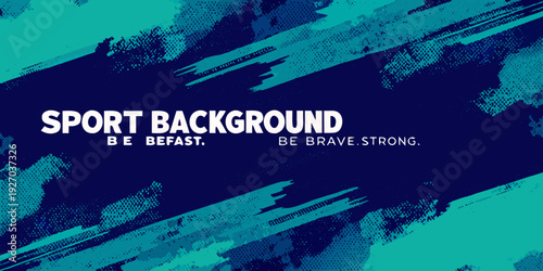 Abstract blue brushstroke background with sport themed text overlay