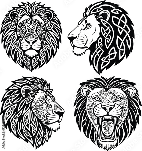 Celtic roaring lion face tattoo image